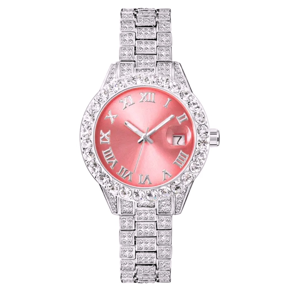 Icy Princess Pink Bling Diamond Watch Silver Gold